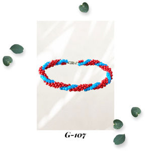 Coral Red and Turquoise Blue Spiral Glass Seed Bead Woven Bracelet